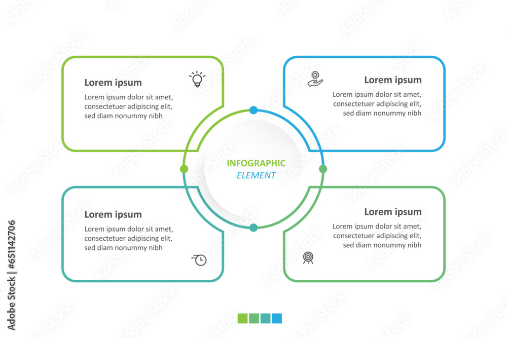 Aufkleber Design template business infographic vector element
Timeline process with icons and with 4 step options or sections 