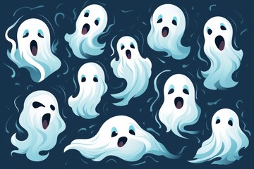 Cartoon drawing funny ghosts in children's style. Halloween holiday. Background