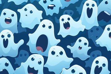 Cartoon drawing funny ghosts in children's style. Halloween holiday. Background