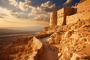 Foto op Canvas Ancient fortress in the Judaean desert, situated on a rock plateau in Masada, Israel. Generative AI © Juan