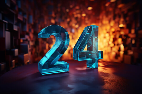 Happy new year 2024 3d 24 number sign design created with generative ai