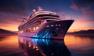 giant luxury cruise ship in the night sea, ai generative - obrazy, fototapety, plakaty