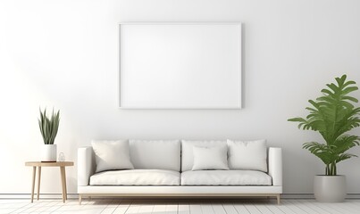 Obraz na płótnie Canvas minimalist white house interior with large, plain white wall frames, ai generative