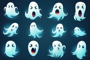 Cartoon drawing funny ghosts in children's style. Halloween holiday. Background