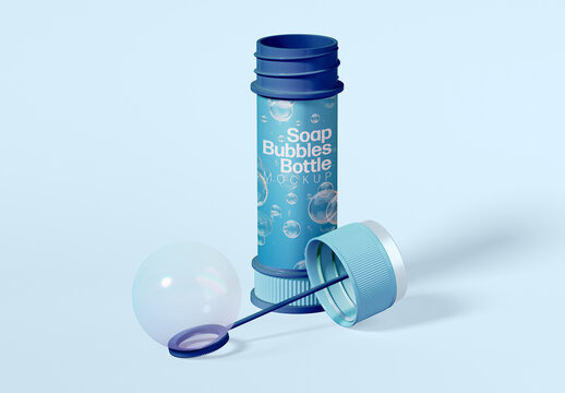 Open Soap Bubble Bottle with Bubble Mockup
