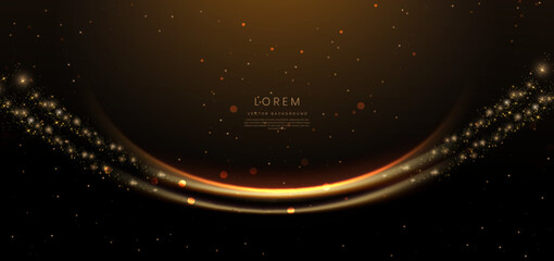 Obraz premium Abstract glowing gold curved element on dark background with lighting effect glitter and sparkle with copy space for text.