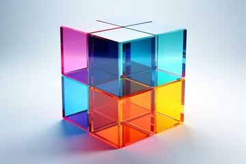 Vibrant plastic cube on blank background. 3D graphic. Generative AI