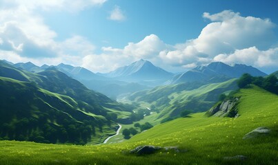 Fototapeta na wymiar beautiful views of green hills, generative ai