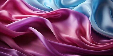 Pink tuquoise silk satin. Gradient. Wavy folds. Shiny fabric surface. Beautiful purple teal...