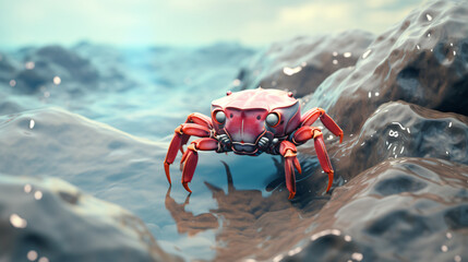 A crab is walking on the sand - obrazy, fototapety, plakaty