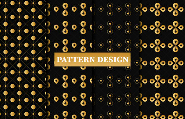 Naklejka premium Art deco style seamless pattern design set - golden line repeat patterns on black background with 4 variation 