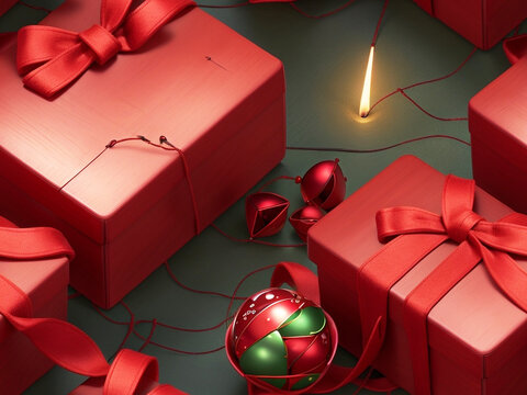 Christmas present gifts box on a wooden table Generative AI. free Stock Photo