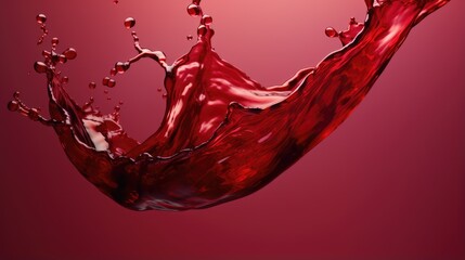 Red wine splashes isolated on red background. Red liquid flowing backdrop