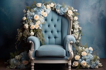 Newborn Bliss: Chair and Floral Digital Backdrop
