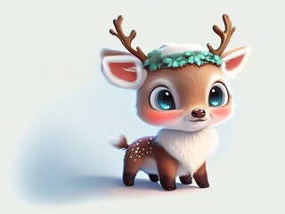 Fototapeta premium christmas reindeer cartoon anime character, isolated on white