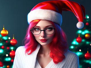 christmas girl in santa hat