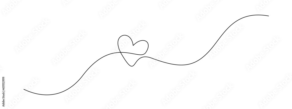Poster One continuous drawing of heart shape love sign. oitline and romantic symbol for greeting card and web banner in simple linear style. Editable stroke. Doodle vector illustration