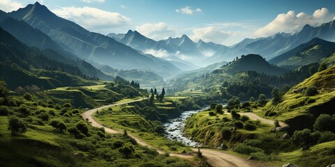 Trip on a bicycle or motorcycle through picturesque mountain serpentines and panoramic roads - Powered by Adobe