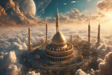 beautiful mosque above the clouds