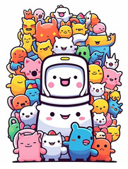 Naklejka premium cute characters kawaii and happy cartoon design vector