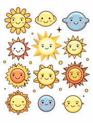 Fototapeta premium sun and planets kawai cartoon design vector