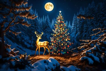 christmas card with deer4k HD quality photo. 