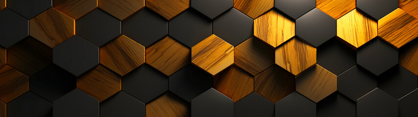 Abstract minimal business background. Modern design, hexagon pattern wallpaper. Wood and gold. Generative AI