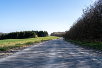 Fototapeta premium Road in the landscape on a sunny day in spring 