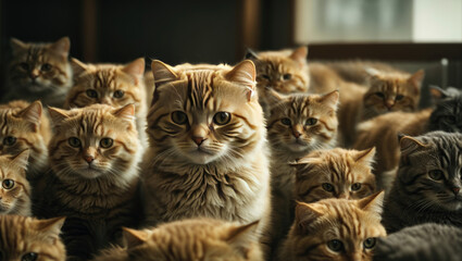 cute, a lot of cats, Scottish Fold cat, illustration. generative ai