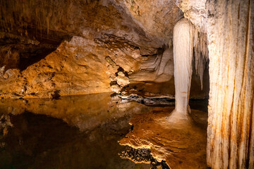 Lake Cave interior with stalactites and stalacmites, South Western Australia