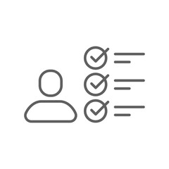 Business Concept Personal traits line icon. Human avatar, check mark qualification for Personality assessment, skill analysis logo. Editable stroke vector illustration design