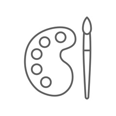 Paint brush with color palette outline icon. Watercolor for drawing and sketch of artist equipment. Colors paint, Artistic brush. Editable stroke. Vector illustration Design