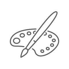 Brush, pallet color line icon. Paint brush with color palette. Watercolor for drawing and sketch of artist equipment. Colors paint, Artistic brush. Editable stroke. Design