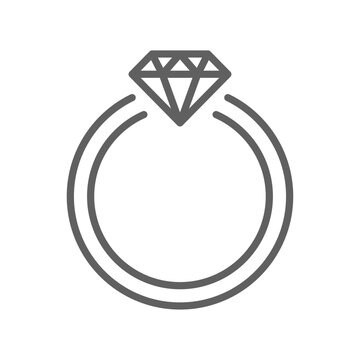 Diamond ring line icon. Woman wedding ring shiny elegant for fiance relationship. Engagement Jewelry. Marriage Jewel Accessory. Editable stroke. Vector illustration. design