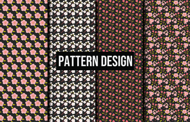 
Set of seamless patterns with vintage roses. Floral background with 4 variation