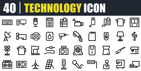 technology icon set, electronic, gadget, device