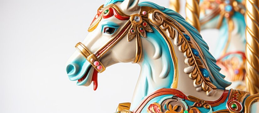 White background close up of plastic carousel horse in Italy Europe