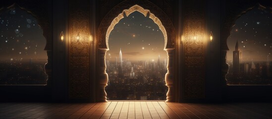 Mosque entrance against a nocturnal backdrop