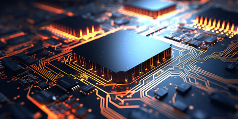 Computer Circuit Board Processor Computer Chip 3d Rendered On Circuit Board With Microchips Background Ai Generative