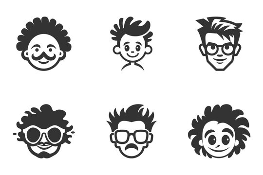 Funny face icon set. Vector illustration.