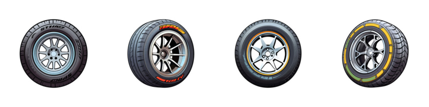 Cartoon tire set. Vector illustration.