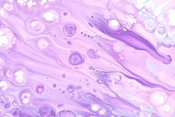 Exclusive beautiful pattern, abstract fluid art background. Flow of blending purple lilac paints mixing together. Blots and streaks of ink texture for print and design