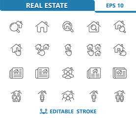Real Estate Icons. House, Home, Magnifier, Magnifying Glass, Newspaper, Family, Household