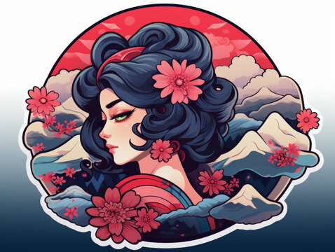 gueixa girl beautiful art print design