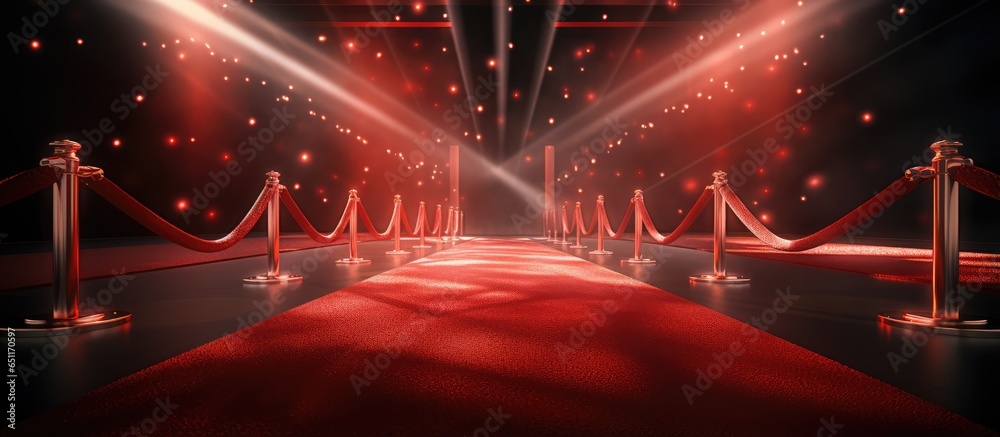 Wall mural Red carpet entry with spotlights for recognition event with celebrities concert paparazzi wedding and illustration