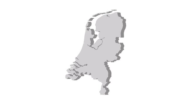 Netherlands map 3d grey on white background. Dynamic 4K animation motion graphics unleashed.