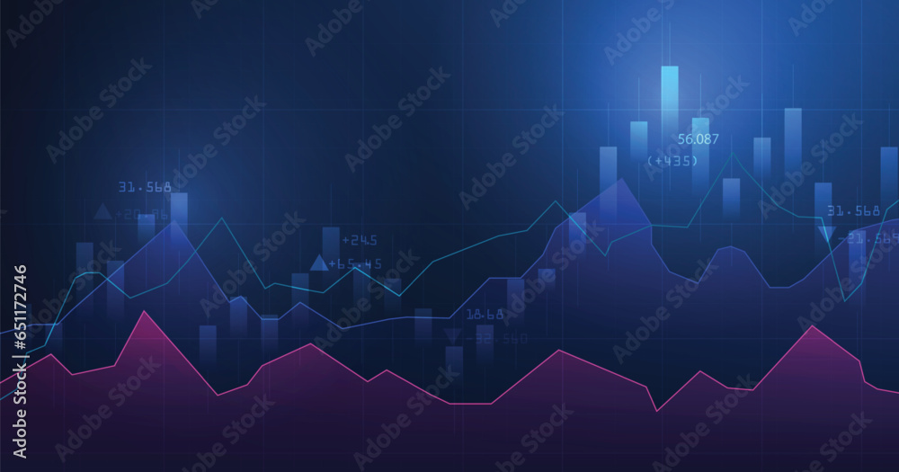 Aufkleber trading concept. business chart with rising and uptrend line graph.trading concept on a dark blue ba