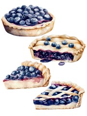 Watercolor blueberry pie illustration 
