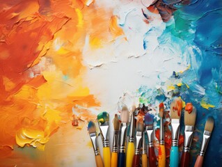 Artistic Creation: Paintbrushes and Paints on a Blank Canvas