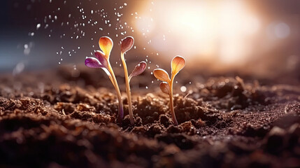 Germinating Seeds of Vegetable on the Earth under snow in winter, AI Generated - obrazy, fototapety, plakaty